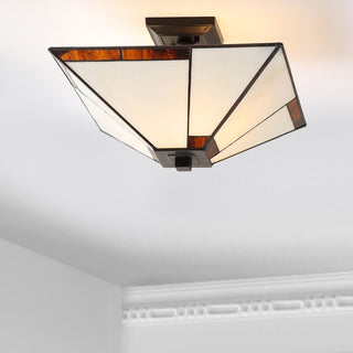 Julian 15.7" Tiffany Style Glass/Metal LED Semi - JONATHAN Y