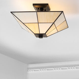 Juliana 15.7" Tiffany Style Glass/Metal LED Semi - JONATHAN Y