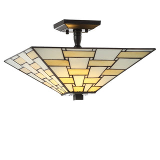 Jason 15.7" Tiffany Style Glass/Metal LED Semi - JONATHAN Y