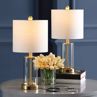 Abner 21" Glass Modern Contemporary USB Charging LED Table Lamp - JONATHAN Y