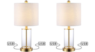 Abner 21" Glass Modern Contemporary USB Charging LED Table Lamp - JONATHAN Y
