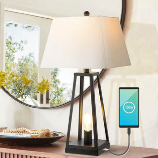 Waylon 28.5" Classic Industrial Iron Nightlight LED Table Lamp with USB Charging Port - JONATHAN Y