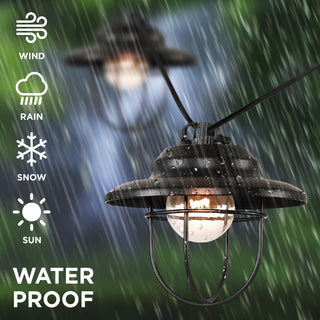 Indoor/Outdoor 10 ft. Rustic Farmhouse Incandescent G40 Metal Cage Shade String Lights - JONATHAN Y
