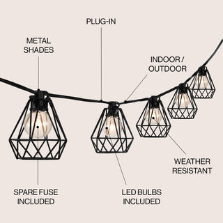 Indoor/Outdoor 10 ft. Contemporary Transitional Incandescent G40 Diamond Cage String Lights