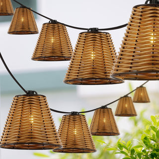 Payton 10-Light Indoor/Outdoor 10 ft. Classic Cottage Incandescent G40 Faux-Rattan Shaded String Lights