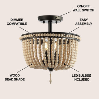 Allie 14" Wood Beaded/Metal LED Flush Mount - JONATHAN Y