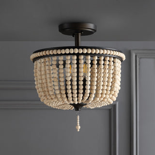 Allie 14" Wood Beaded/Metal LED Flush Mount - JONATHAN Y