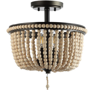 Allie 14" Wood Beaded/Metal LED Flush Mount - JONATHAN Y