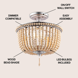 Allie 14" Wood Beaded/Metal LED Flush Mount