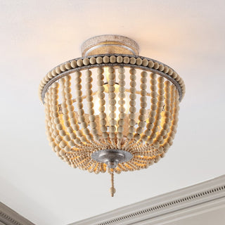 Allie 14" Wood Beaded/Metal LED Flush Mount - JONATHAN Y