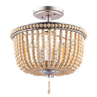 Allie 14" Wood Beaded/Metal LED Flush Mount - JONATHAN Y