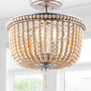 Allie 14" Wood Beaded/Metal LED Flush Mount - JONATHAN Y