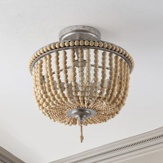 Allie 14" Wood Beaded/Metal LED Flush Mount - JONATHAN Y