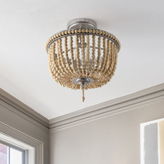 Allie 14" Wood Beaded/Metal LED Flush Mount - JONATHAN Y