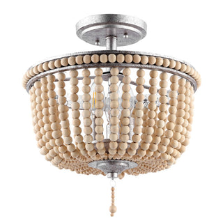 Allie 14" Wood Beaded/Metal LED Flush Mount - JONATHAN Y