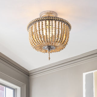 Allie 14" Wood Beaded/Metal LED Flush Mount - JONATHAN Y