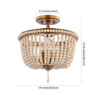 Allie 14" Wood Beaded/Metal LED Flush Mount - JONATHAN Y