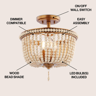 Allie 14" Wood Beaded/Metal LED Flush Mount