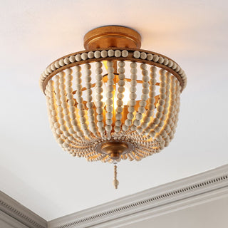 Allie 14" Wood Beaded/Metal LED Flush Mount - JONATHAN Y