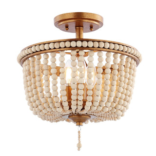 Allie 14" Wood Beaded/Metal LED Flush Mount - JONATHAN Y