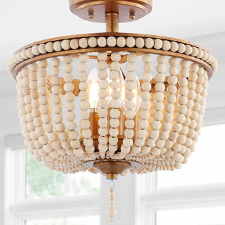 Allie 14" Wood Beaded/Metal LED Flush Mount - JONATHAN Y