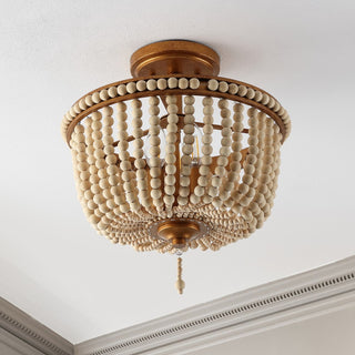 Allie 14" Wood Beaded/Metal LED Flush Mount - JONATHAN Y