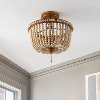 Allie 14" Wood Beaded/Metal LED Flush Mount - JONATHAN Y