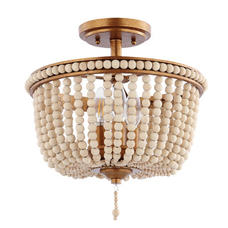 Allie 14" Wood Beaded/Metal LED Flush Mount - JONATHAN Y