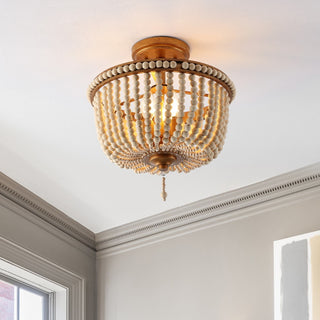 Allie 14" Wood Beaded/Metal LED Flush Mount - JONATHAN Y