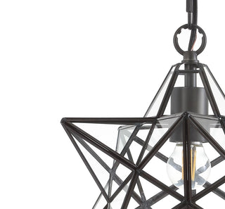 Stellaa 12" Moravian Star Metal/Clear Glass LED Pendant - JONATHAN Y