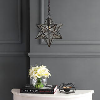 Stellaa 12" Moravian Star Metal/Clear Glass LED Pendant - JONATHAN Y