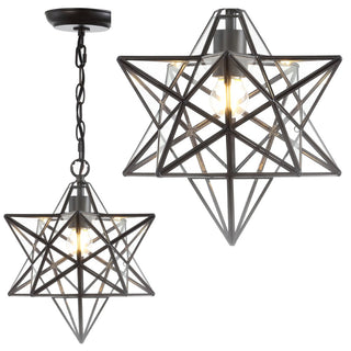 Stellaa 12" Moravian Star Metal/Clear Glass LED Pendant - JONATHAN Y