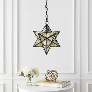 Stellaa 12" Moravian Star Metal/Clear Glass LED Pendant - JONATHAN Y