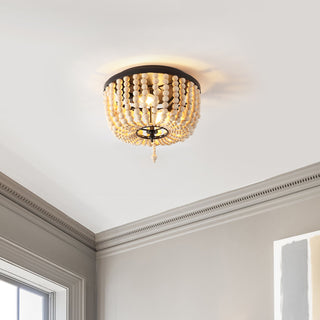 Allison 15" Wood Beaded/Metal LED Flush Mount