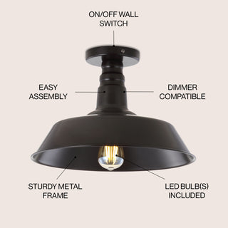 Camila 14"  Classic Industrial Indoor/Outdoor Iron LED Semi Flush Mount - JONATHAN Y