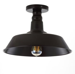 Camila 14"  Classic Industrial Indoor/Outdoor Iron LED Semi Flush Mount - JONATHAN Y