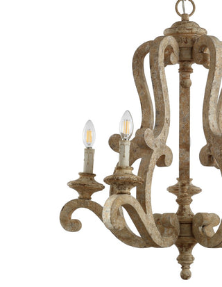 Oria 27" Adjustable Wood/Iron Rustic Scrolled LED Chandelier - JONATHAN Y