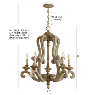 Oria 27" Adjustable Wood/Iron Rustic Scrolled LED Chandelier - JONATHAN Y