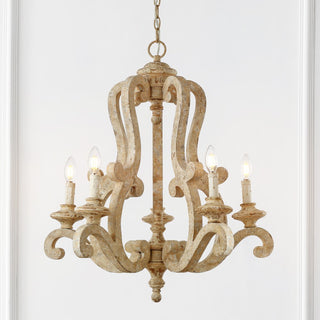 Oria 27" Adjustable Wood/Iron Rustic Scrolled LED Chandelier - JONATHAN Y