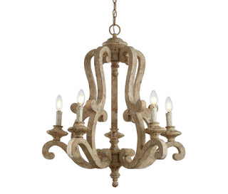 Oria 27" Adjustable Wood/Iron Rustic Scrolled LED Chandelier - JONATHAN Y