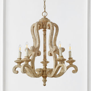 Oria 27" Adjustable Wood/Iron Rustic Scrolled LED Chandelier - JONATHAN Y