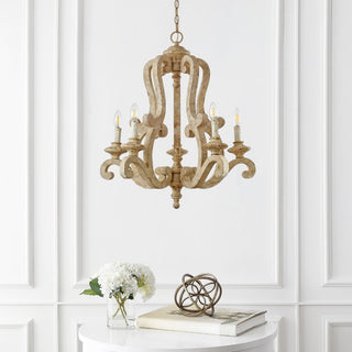 Oria 27" Adjustable Wood/Iron Rustic Scrolled LED Chandelier - JONATHAN Y