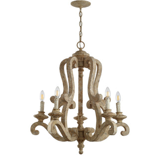 Oria 27" Adjustable Wood/Iron Rustic Scrolled LED Chandelier - JONATHAN Y