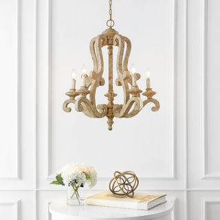 Oria 27" Adjustable Wood/Iron Rustic Scrolled LED Chandelier - JONATHAN Y