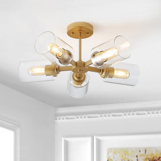Jaymes 20" Farmhouse Industrial Iron Cylinder LED Semi Flush Mount - JONATHAN Y