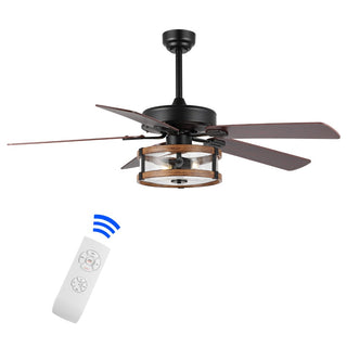 Joanna 52"  Rustic Industrial Iron/Wood/Seeded Glass Mobile-App/Remote-Controlled LED Ceiling Fan - JONATHAN Y