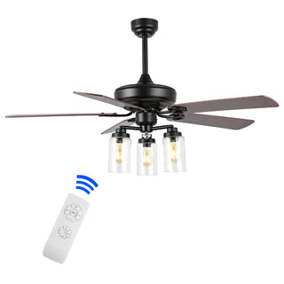 Lucas 52"  Rustic Industrial Iron/Wood/Seeded Glass Mobile-App/Remote-Controlled LED Ceiling Fan - JONATHAN Y