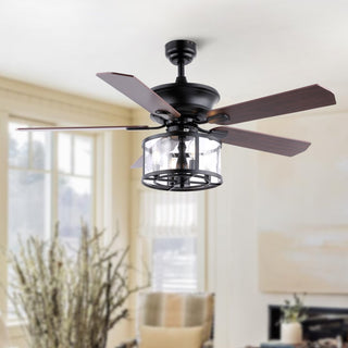 Braxton 52" Farmhouse Industrial Iron Drum Shade LED Ceiling Fan With Remote - JONATHAN Y