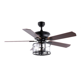 Braxton 52" Farmhouse Industrial Iron Drum Shade LED Ceiling Fan With Remote - JONATHAN Y