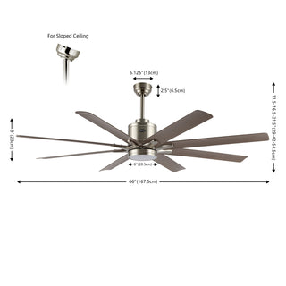 Octo 66" Contemporary Industrial Iron/Plastic Mobile-App/Remote-Controlled 6-Speed Ceiling Fan with Integrated LED Light - JONATHAN Y
